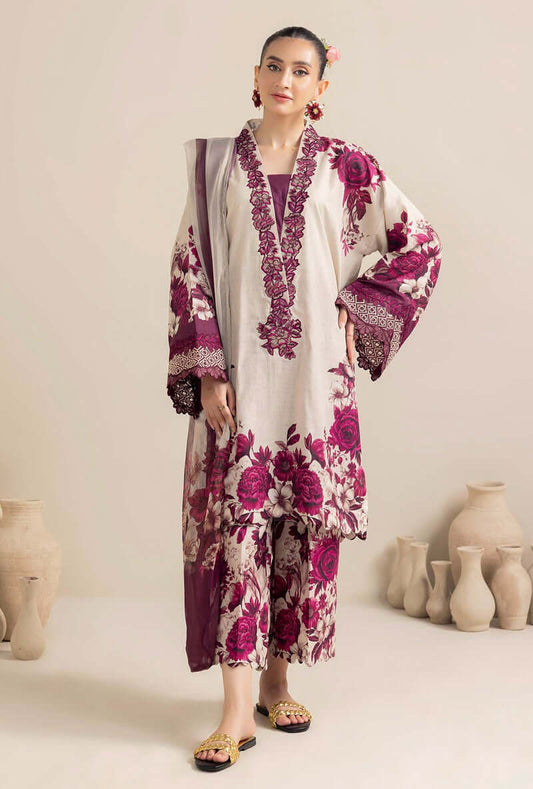 3 Piece Unstitched Embroidered Lawn Suit with Printed Lawn Dupatta