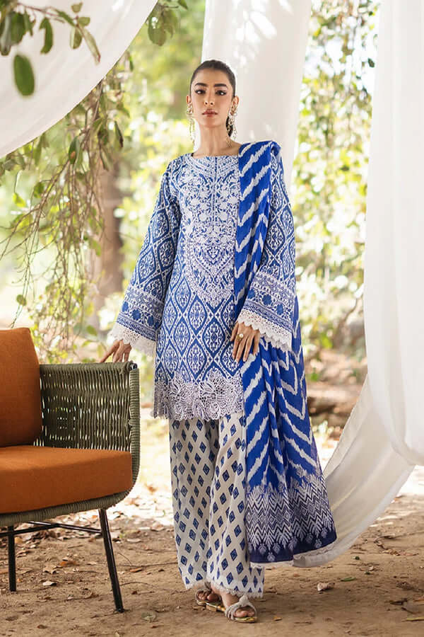 3 Piece Unstitched Embroidered Pure Lawn Suit with Fine Printed Lawn Dupatta