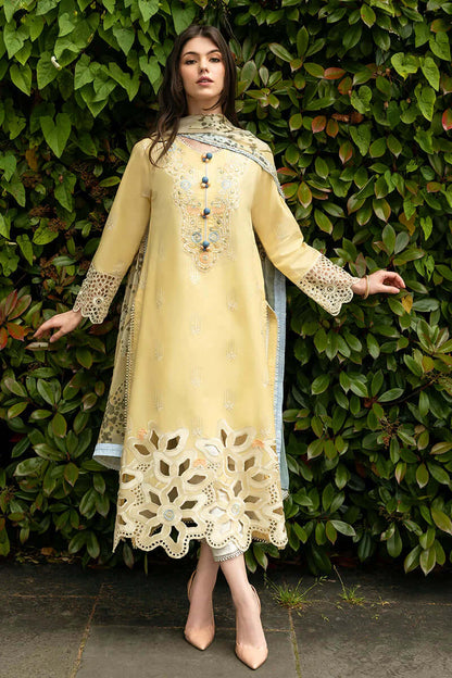 3 Piece Unstitched Heavy Embroidered Chickan Kari Pure Lawn Suit with Fine Printed Silk Dupatta