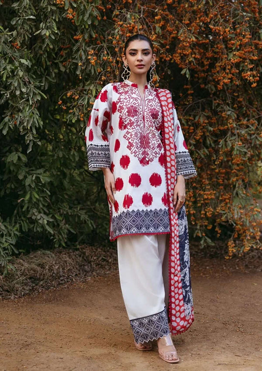 3 Piece Unstitched Embroidered Pure Lawn Suit with Fine Printed Lawn Dupatta