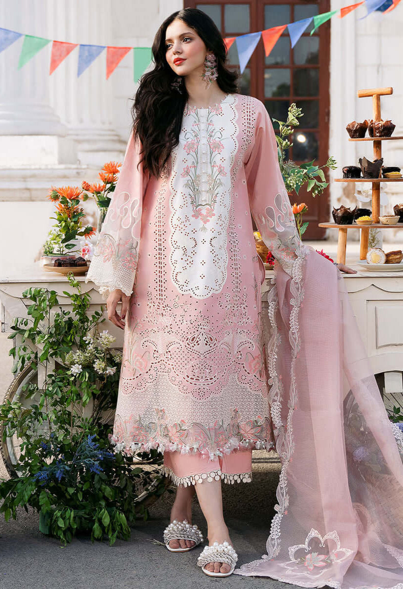 3 Piece Unstitched Heavy Embroidered Chickan Kari Pure Lawn Suit with Heavy Embroidered Organza Dupatta