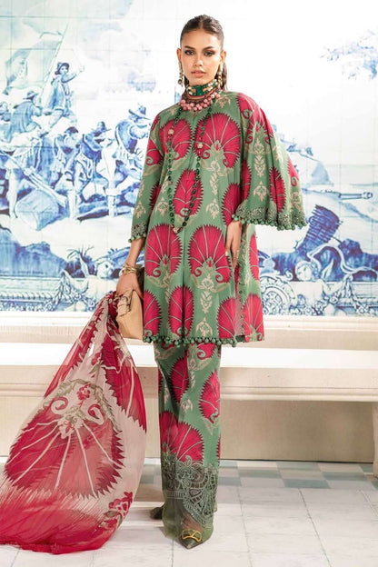 3 Piece Unstitched Heavy Embroidered Pure Lawn Suit with Fine Printed Chiffon Dupatta