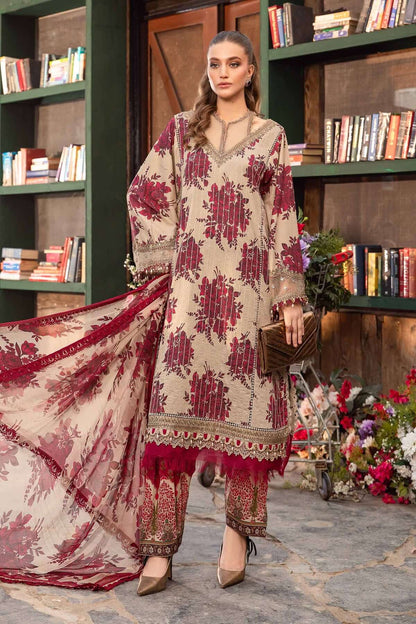 3 Piece Unstitched Heavy Embroidered Pure Lawn Suit with Printed Monaar Zari Dupatta