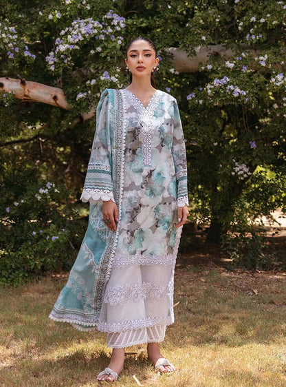 3 Piece Unstitched Embroidered Pure Lawn Suit with Fine Printed Lawn Dupatta