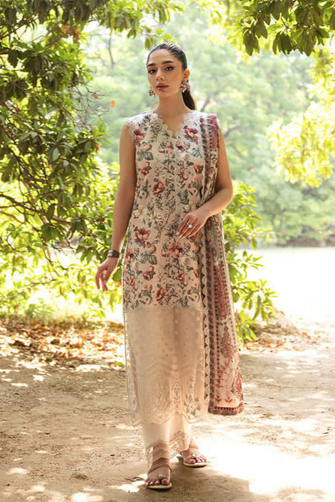 3 Piece Unstitched Embroidered Pure Lawn Suit with Fine Printed Lawn Dupatta