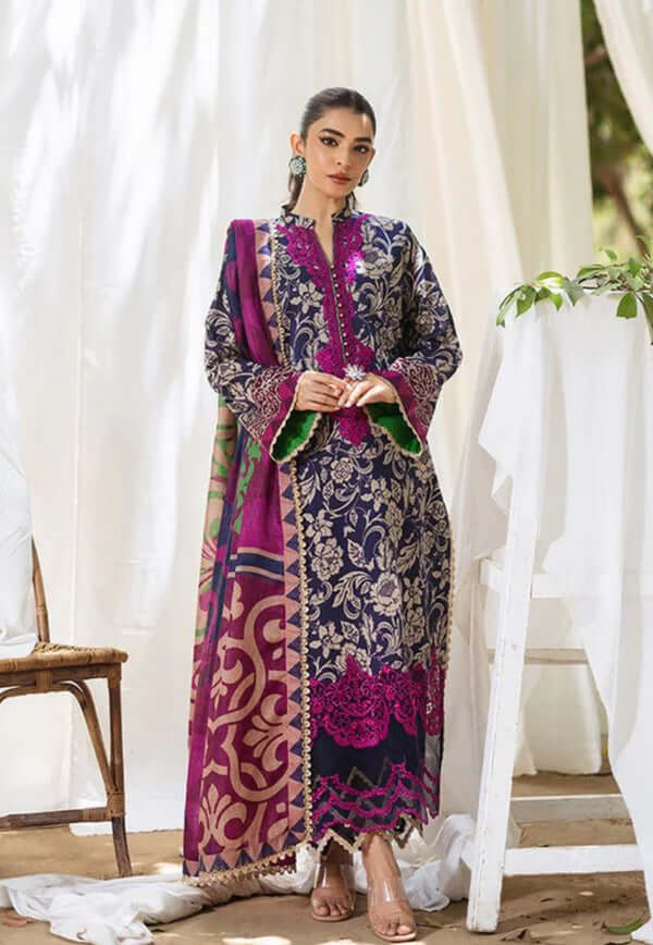 3 Piece Unstitched Embroidered Pure Lawn Suit with Fine Printed Lawn Dupatta