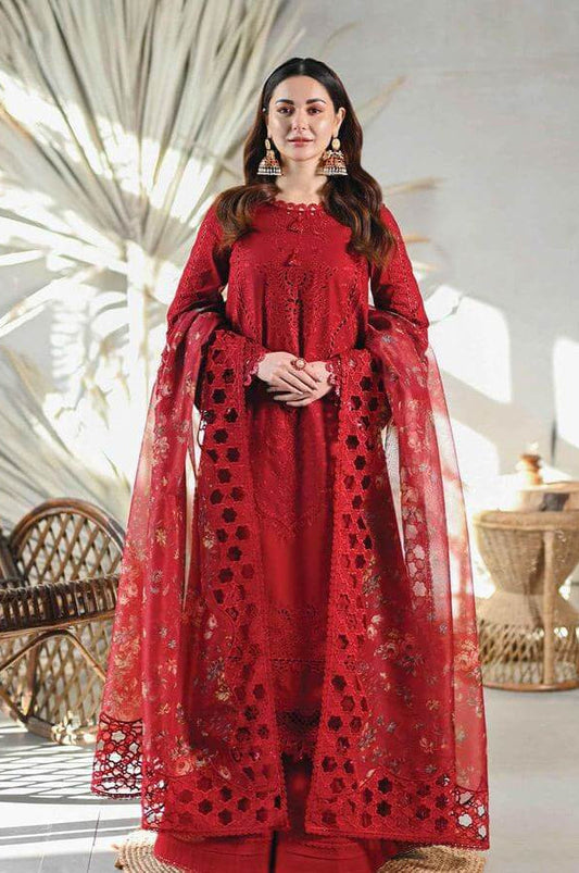 3 Piece Unstitched Heavy Embroidered Chickan Kari Pure Lawn Suit with Four Sided Embroidered Organza Dupatta