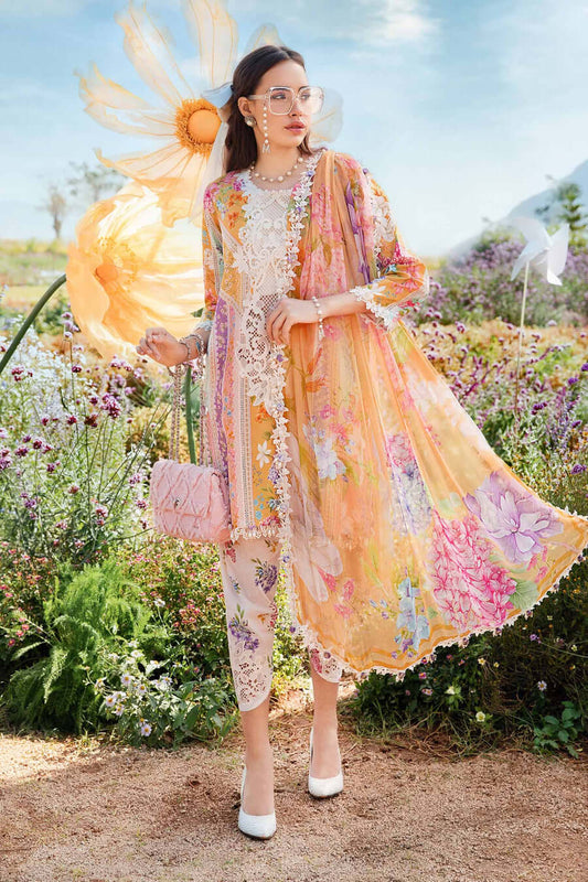 3 Piece Unstitched Embroidered Lawn Suit with Printed Lawn Dupatta