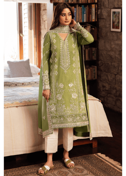 3 Piece Unstitched Heavy Embroidered Pure Lawn Suit with Heavy Embroidered Lawn Dupatta