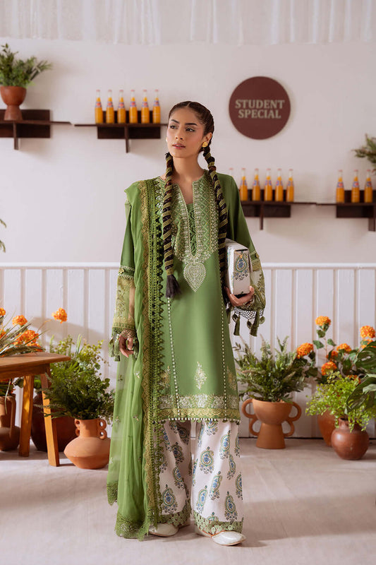 3 Piece Unstitched Heavy Embroidered Lawn Suit with Embroidered Plain Net Dupatta