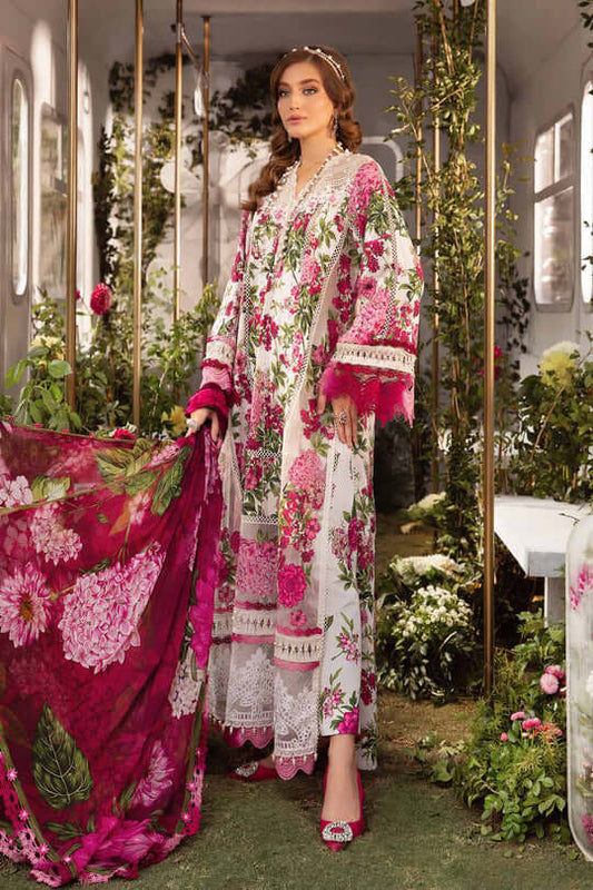 3 Piece Unstitched Heavy Embroidered Lawn Suit with Fine Printed Silk Dupatta