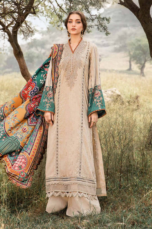 3 Piece Unstitched Heavy Embroidered Lawn Suit with Fine Printed Lawn Dupatta