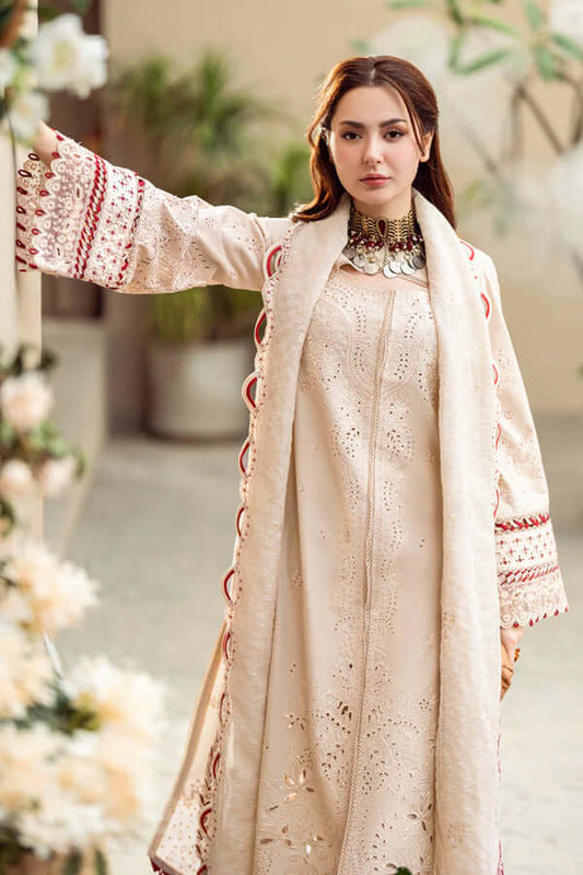 3 Piece Unstitched Heavy Embroidered Lawn Suit with Printed Cotton Net Dupatta