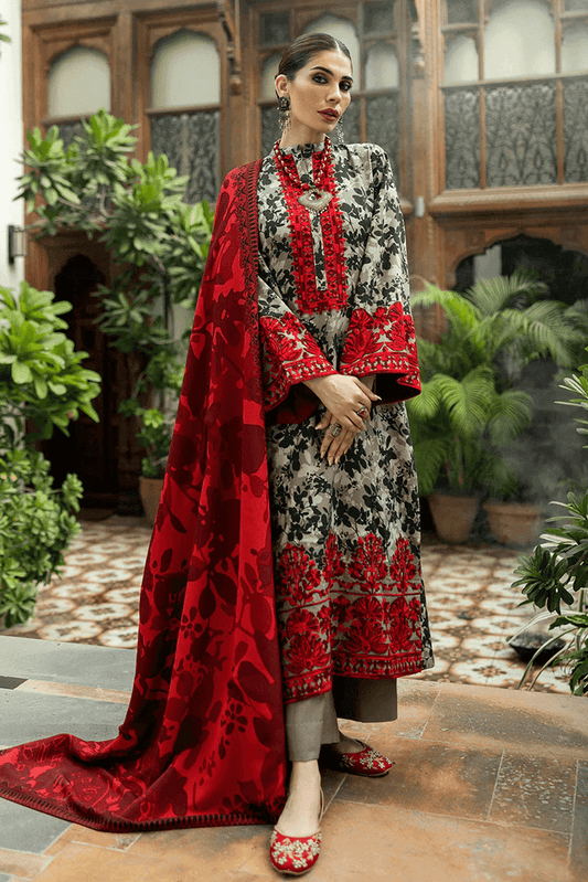 3 Piece Unstitched Heavy Embroidered Lawn Suit with Fine Printed Lawn Dupatta