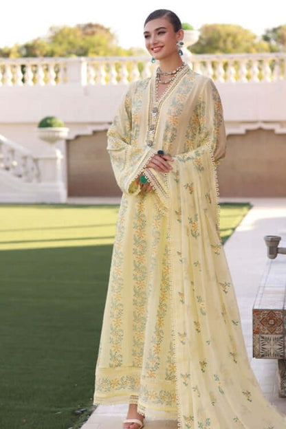 3 Piece Unstitched Heavy Embroidered Pure Lawn Suit with Heavy Embroidered Chiffon Dupatta