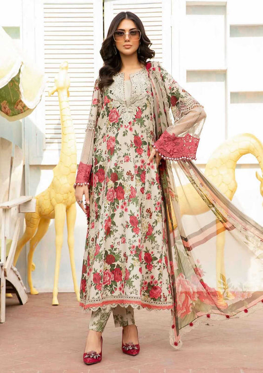 3 Piece Unstitched Heavy Embroidered Lawn Suit with Fine Printed Silk Dupatta