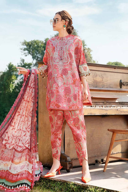 3 Piece Unstitched Embroidered Lawn Suit with Printed Lawn Dupatta