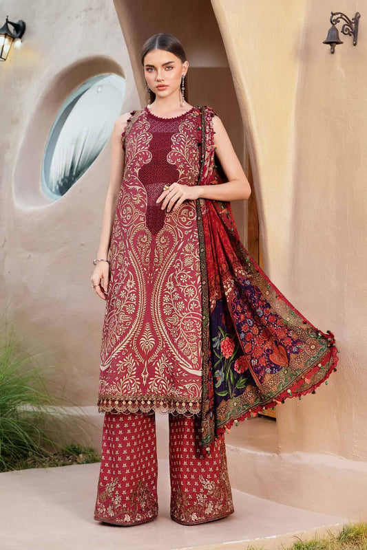 3 Piece Unstitched Embroidered Lawn Suit with Printed Lawn Dupatta