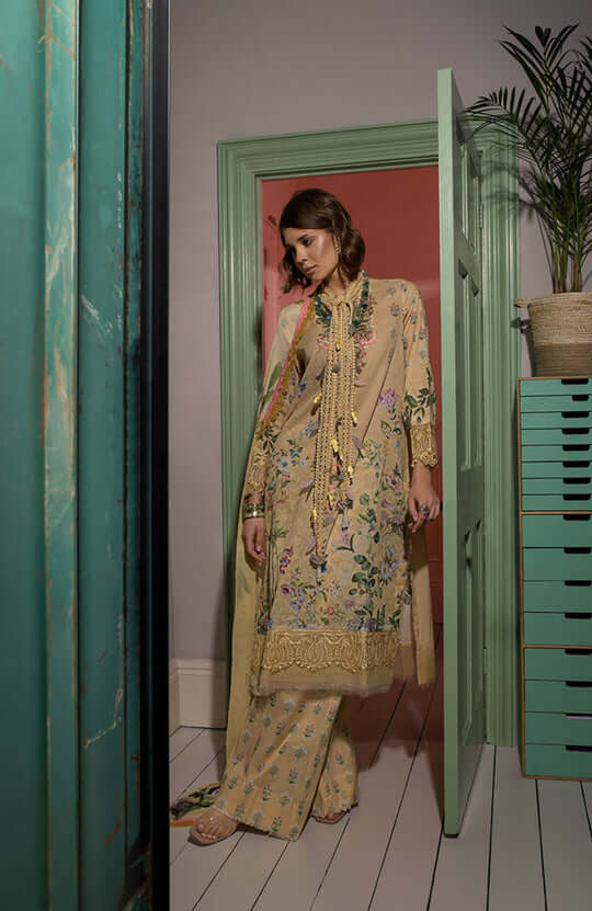 3 Piece Unstitched Embroidered Pure Lawn Suit with Fine Printed Silk Dupatta