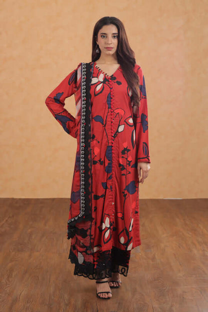 3 Piece Unstitched Digital Printed Pure Lawn Suit with Fine Printed Chiffon Dupatta