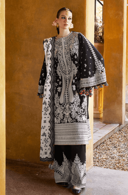 3 Piece Unstitched Heavy Embroidered Lawn Suit with Four-Sided Embroidered Chiffon Dupatta