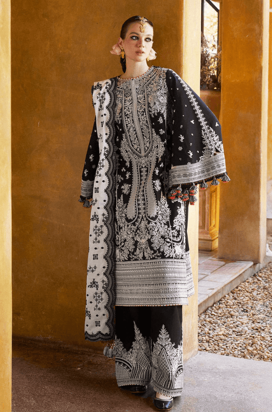 3 Piece Unstitched Heavy Embroidered Lawn Suit with Four-Sided Embroidered Chiffon Dupatta