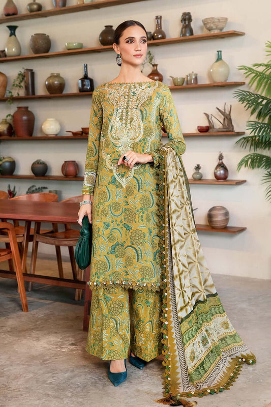3 Piece Unstitched Embroidered Lawn Suit with Printed Lawn Dupatta