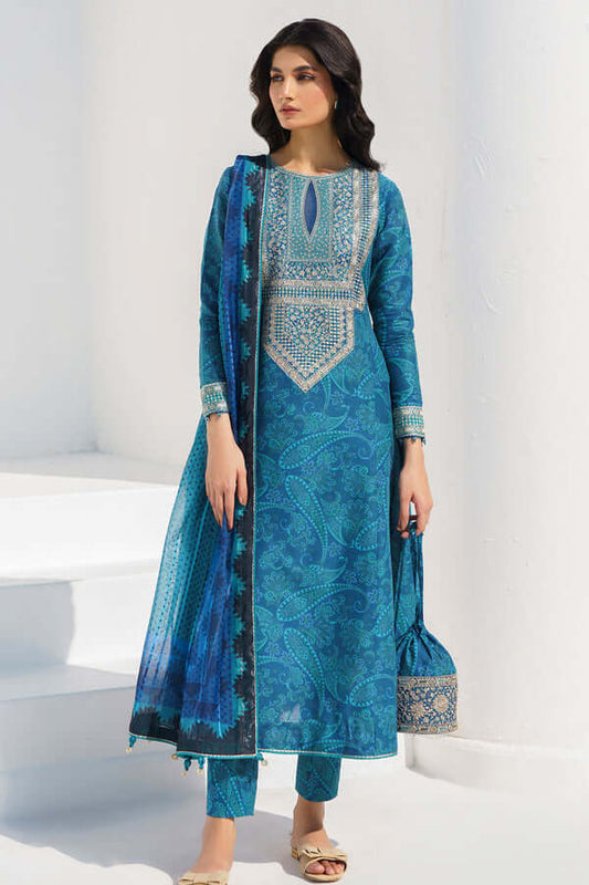 3 Piece Unstitched Embroidered Lawn Suit with Printed Lawn Dupatta
