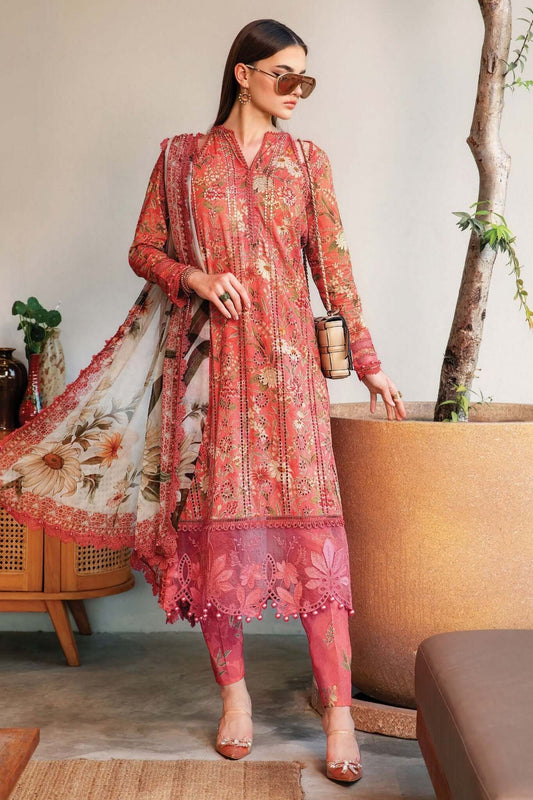 3 Piece Unstitched Embroidered Lawn Suit with Fine Printed Lawn Dupatta