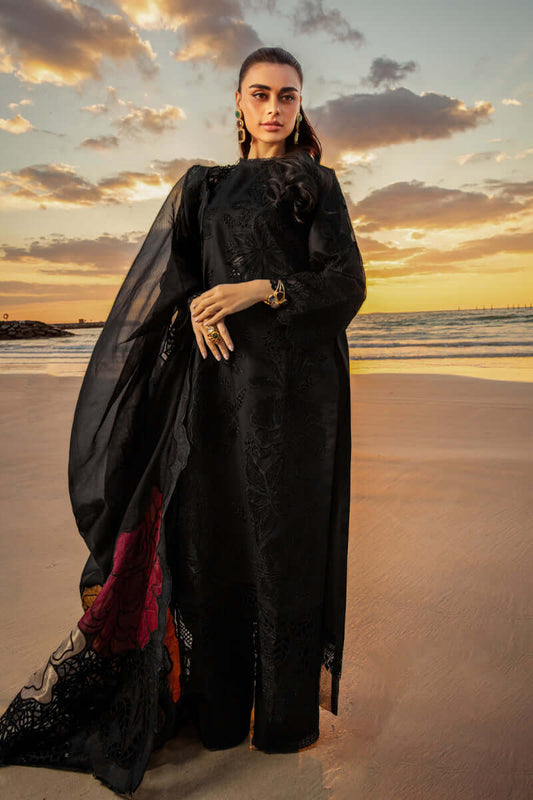 3 Piece Unstitched Heavy Embroidered Chickan Kari Lawn Suit with Four Sided Embroidered Organza Dupatta