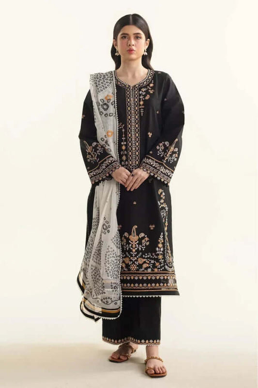 3 Piece Unstitched Heavy Embroidered Lawn Suit with Printed Poly Lawn Dupatta