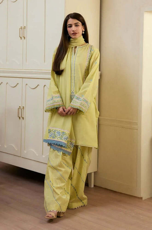 3 Piece Unstitched Heavy Embroidered Lawn Suit with Four Sided Embroidered Chiffon Dupatta