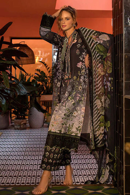 3 Piece Unstitched Embroidered Pure Lawn Suit with Fine Printed Silk Dupatta