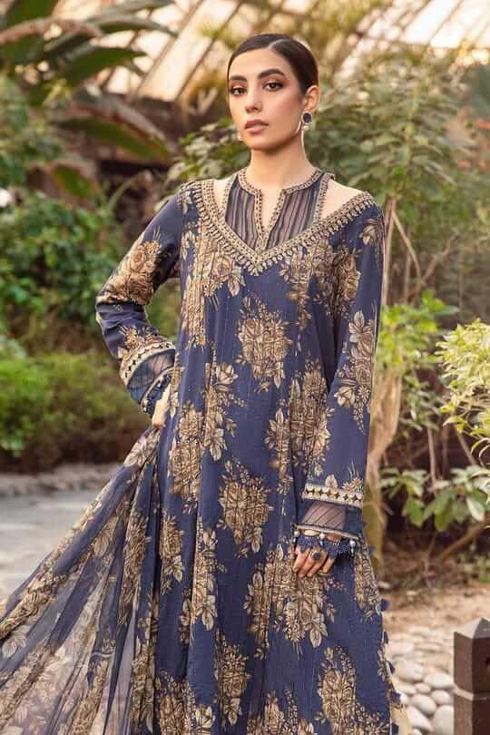 3 Piece Unstitched Digital Printed Lawn Suit with Fine Printed Silk Dupatta - Malam