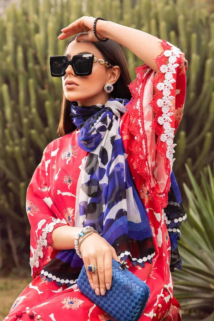 3 Piece Unstitched Digital Printed Lawn Suit with Fine Printed Silk Dupatta - Malam