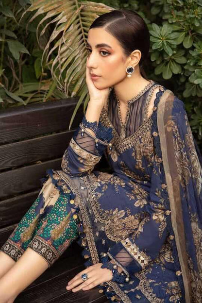 3 Piece Unstitched Digital Printed Lawn Suit with Fine Printed Silk Dupatta - Malam