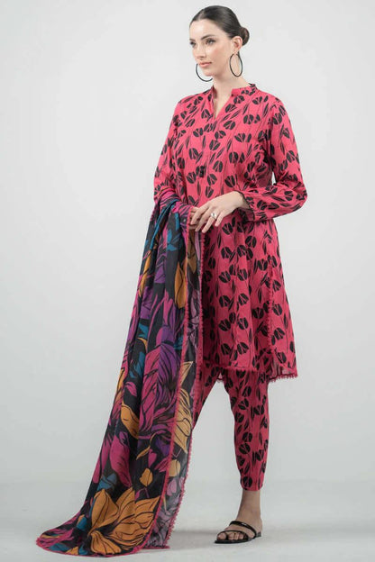 3 Piece Unstitched Digital Printed Lawn Suit with Fine Printed Silk Dupatta - Malam