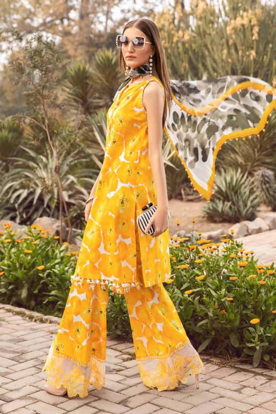 3 Piece Unstitched Digital Printed Lawn Suit with Fine Printed Silk Dupatta - Malam