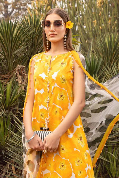 3 Piece Unstitched Digital Printed Lawn Suit with Fine Printed Silk Dupatta - Malam