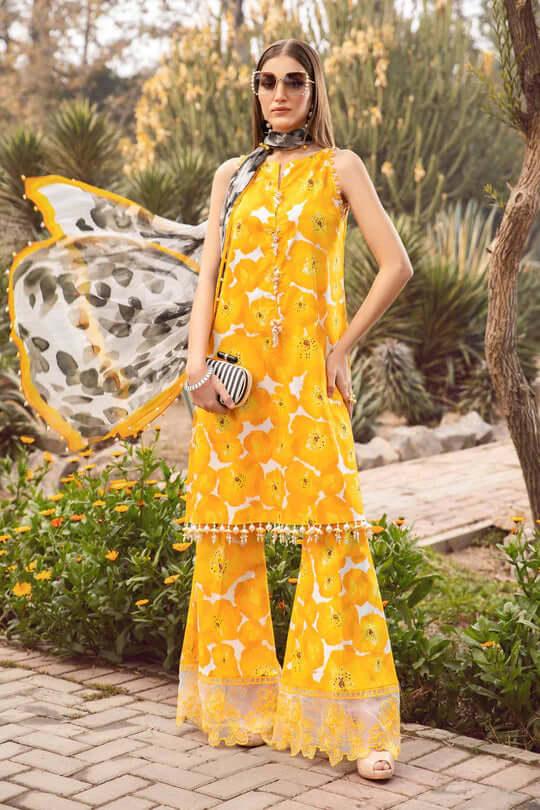 3 Piece Unstitched Digital Printed Lawn Suit with Fine Printed Silk Dupatta - Malam