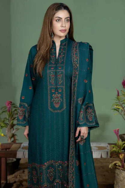 3 Piece Unstitched Heavy Embroidered Dhanak Suit with Four-sided Embroidered Dhanak Shawl