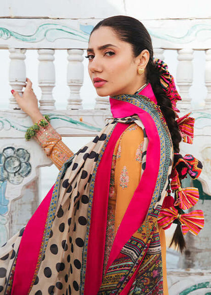 3 Piece Unstitched Heavy Embroidered Dhanak Suit with Printed Woolen Shawl