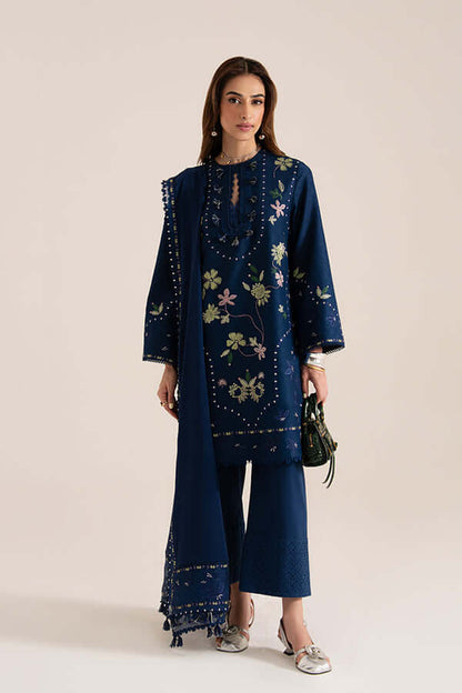 3 Piece Unstitched Heavy Embroidered Dhanak Suit with Four-sided Embroidered Dhanak Shawl