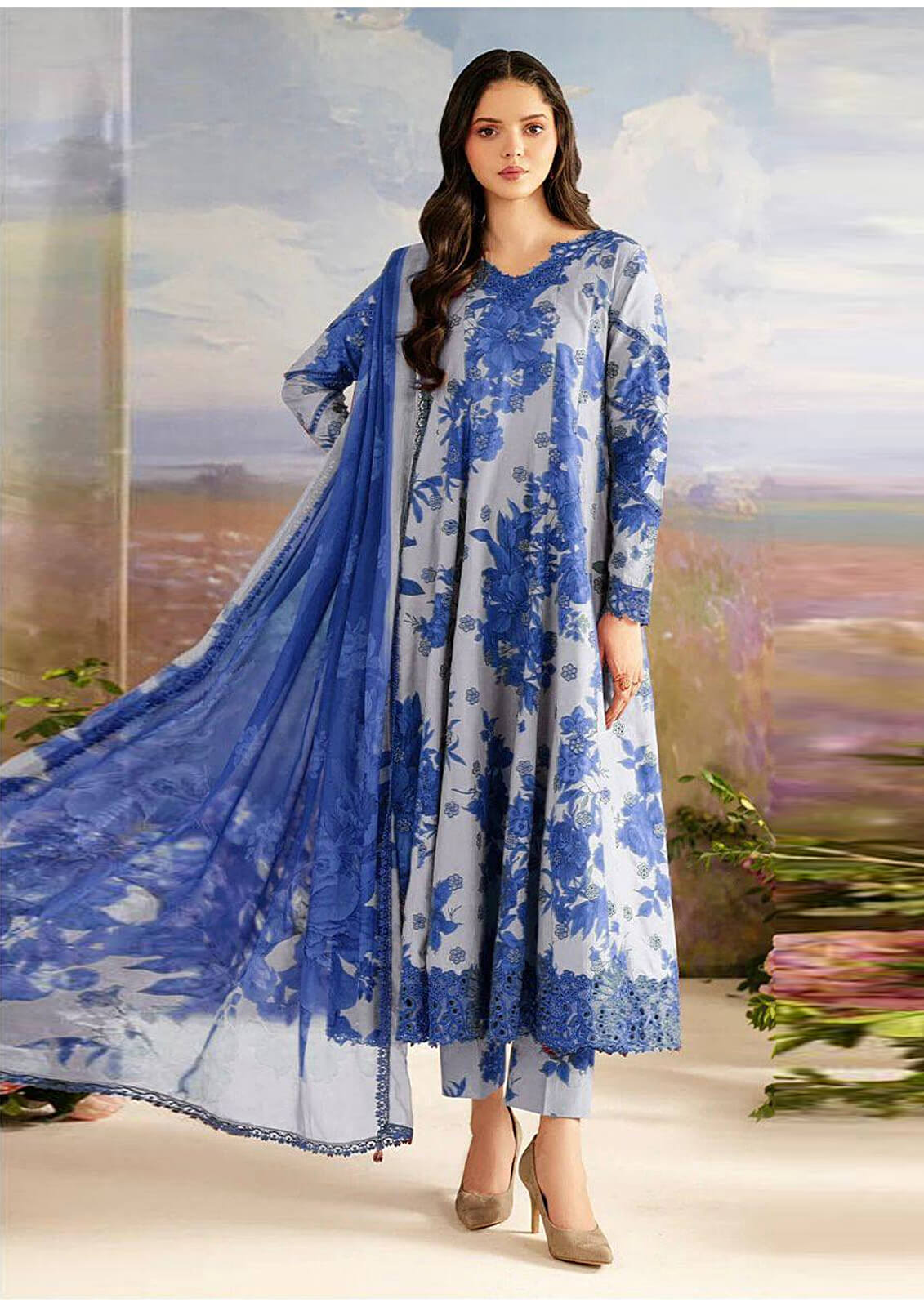 3 Piece Unstitched Embroidered Khaddar Suit with Printed Khaddar Dupatta