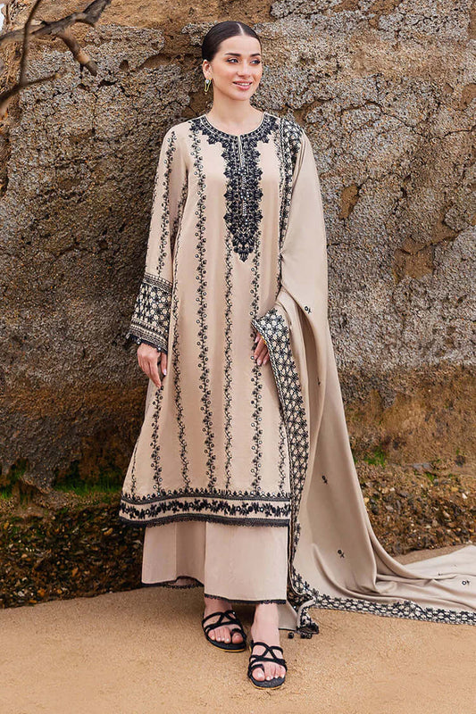 3 Piece Unstitched Heavy Embroidered Dhanak Suit with Four-sided Embroidered Dhanak Shawl