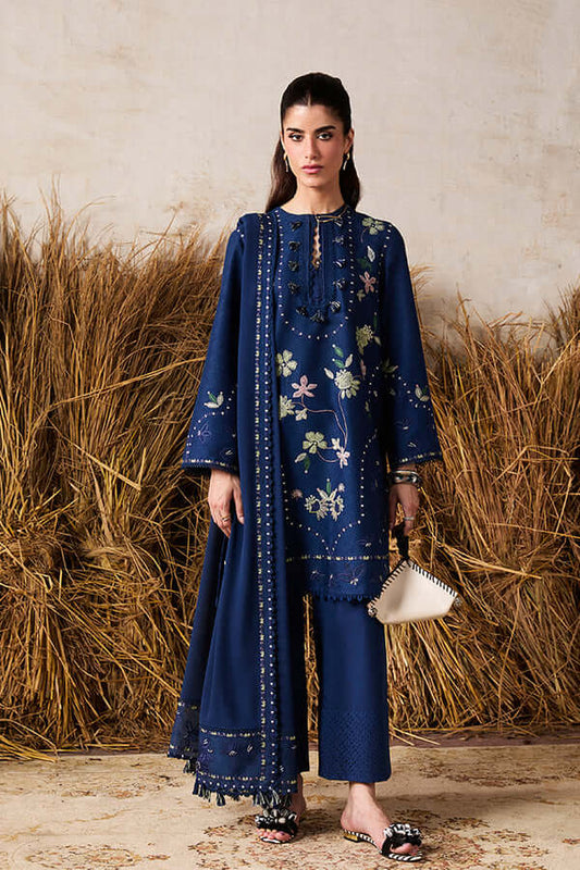3 Piece Unstitched Heavy Embroidered Dhanak Suit with Four-sided Embroidered Dhanak Shawl