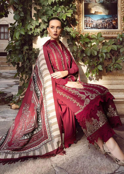 3 Piece Unstitched Heavy Embroidered Dhanak Suit with Printed Woolen Shawl