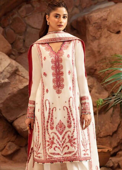 3 Piece Unstitched Heavy Embroidered Dhanak Suit with Heavy Embroidered Dhanak Wool Shawl