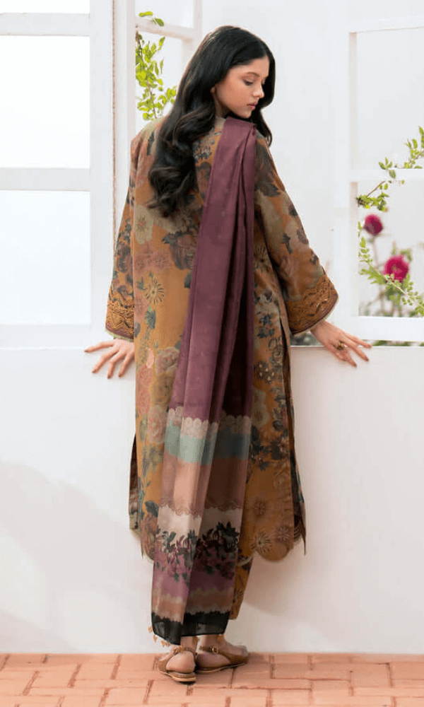 3 Piece Unstitched Embroidered Khaddar Suit with Printed Khaddar Dupatta