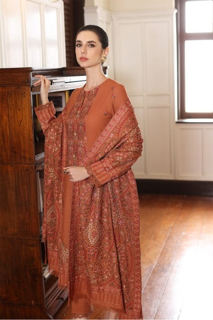 3 Piece Unstitched Heavy Embroidered Dhanak Suit with Heavy Embroidered Dhanak Wool Shawl